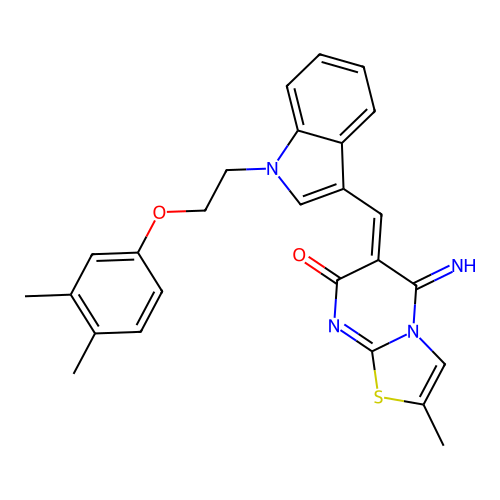 (6Z)-6-({1-[2-(3,4-dimethylphenoxy)ethyl]-1H-indol-3-yl}methylidene)-5-imino-2-methyl-5,6-dihydro-7H-[1,3]thiazolo[3,2-a]pyrimidin-7-one structure