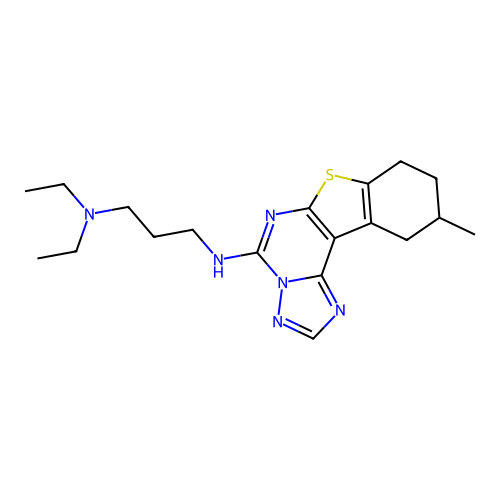 N,N-diethyl-N'-(10-methyl-8,9,10,11-tetrahydro[1]benzothieno[3,2-e][1,2,4]triazolo[1,5-c]pyrimidin-5-yl)propane-1,3-diamine structure