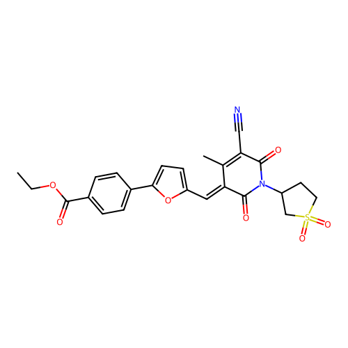 ethyl 4-(5-{(E)-[5-cyano-1-(1,1-dioxidotetrahydrothiophen-3-yl)-4-methyl-2,6-dioxo-1,6-dihydropyridin-3(2H)-ylidene]methyl}furan-2-yl)benzoate structure
