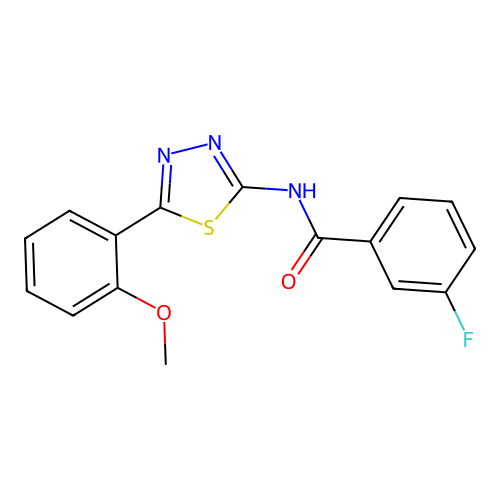 3-fluoro-N-(5-(2-methoxyphenyl)-1,3,4-thiadiazol-2-yl)benzamide structure