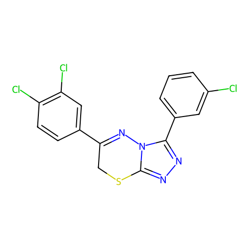 3-(3-chlorophenyl)-6-(3,4-dichlorophenyl)-7H-[1,2,4]triazolo[3,4-b][1,3,4]thiadiazine structure