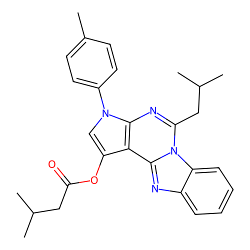 3-(4-methylphenyl)-5-(2-methylpropyl)-3H-pyrrolo[2',3':4,5]pyrimido[1,6-a]benzimidazol-1-yl 3-methylbutanoate structure