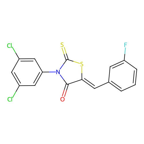 (5Z)-3-(3,5-dichlorophenyl)-5-(3-fluorobenzylidene)-2-thioxo-1,3-thiazolidin-4-one structure