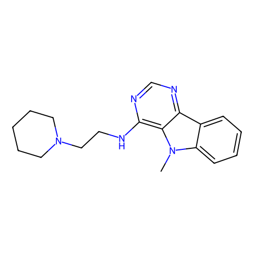 5-methyl-N-(2-(piperidin-1-yl)ethyl)-5H-pyrimido[5,4-b]indol-4-amine structure