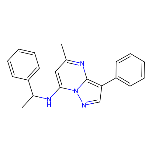 5-methyl-3-phenyl-N-(1-phenylethyl)pyrazolo[1,5-a]pyrimidin-7-amine structure