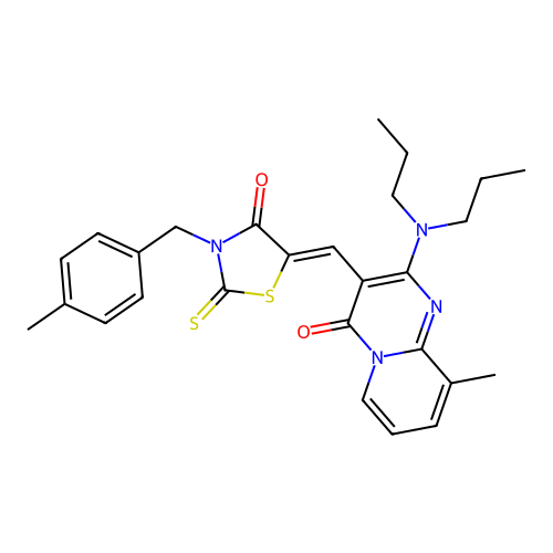 2-(dipropylamino)-9-methyl-3-{(Z)-[3-(4-methylbenzyl)-4-oxo-2-thioxo-1,3-thiazolidin-5-ylidene]methyl}-4H-pyrido[1,2-a]pyrimidin-4-one structure