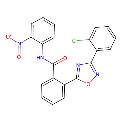 2-[3-(2-chlorophenyl)-1,2,4-oxadiazol-5-yl]-N-(2-nitrophenyl)benzamide structure