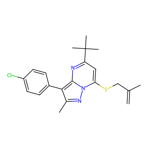 5-tert-butyl-3-(4-chlorophenyl)-2-methyl-7-[(2-methylprop-2-en-1-yl)sulfanyl]pyrazolo[1,5-a]pyrimidine structure