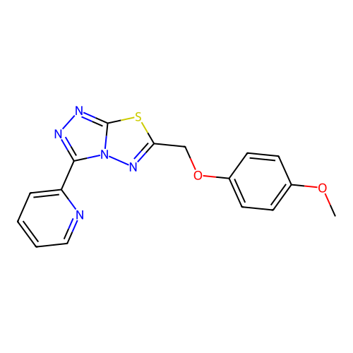 6-[(4-methoxyphenoxy)methyl]-3-pyridin-2-yl-[1,2,4]triazolo[3,4-b][1,3,4]thiadiazole structure