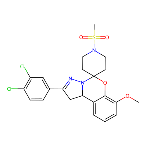 2'-(3,4-dichlorophenyl)-7'-methoxy-1-(methylsulfonyl)-1',10b'-dihydrospiro[piperidine-4,5'-pyrazolo[1,5-c][1,3]benzoxazine] structure