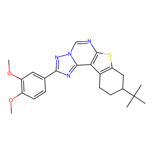 9-(tert-butyl)-2-(3,4-dimethoxyphenyl)-8,9,10,11-tetrahydrobenzo[4,5]thieno[3,2-e][1,2,4]triazolo[1,5-c]pyrimidine structure