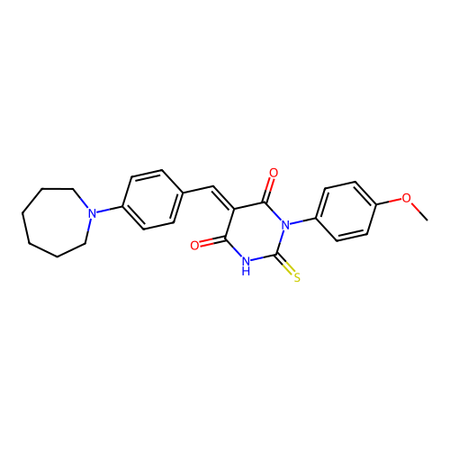 (5E)-5-[[4-(azepan-1-yl)phenyl]methylidene]-1-(4-methoxyphenyl)-2-sulfanylidene-1,3-diazinane-4,6-dione structure