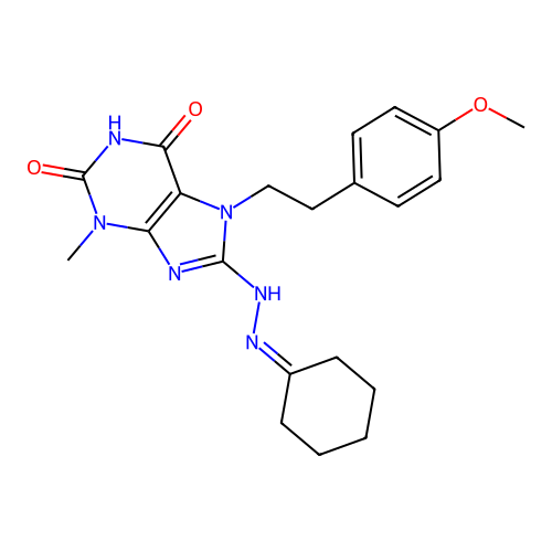 8-(2-cyclohexylidenehydrazinyl)-7-[2-(4-methoxyphenyl)ethyl]-3-methyl-purine-2,6-dione structure