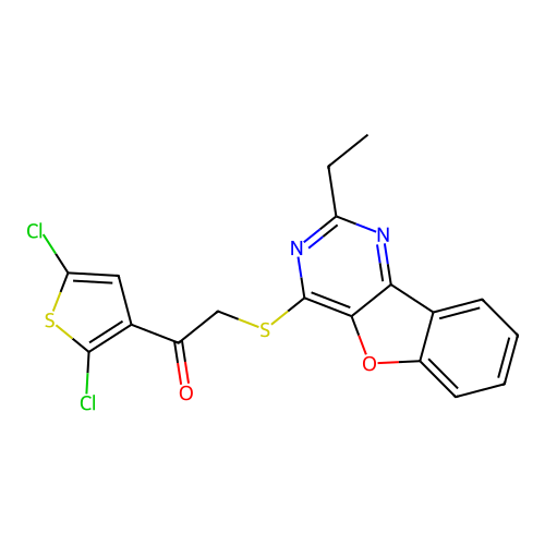 1-(2,5-dichlorothiophen-3-yl)-2-((2-ethylbenzofuro[3,2-d]pyrimidin-4-yl)thio)ethanone structure