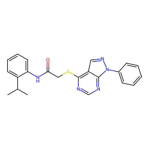 2-(1-phenylpyrazolo[3,4-d]pyrimidin-4-yl)sulfanyl-N-(2-propan-2-ylphenyl)acetamide structure
