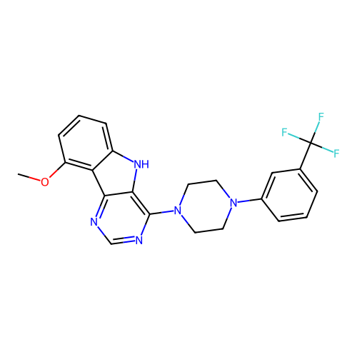 9-methoxy-4-(4-(3-(trifluoromethyl)phenyl)piperazin-1-yl)-5H-pyrimido[5,4-b]indole structure