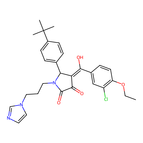 (4E)-5-(4-tert-butylphenyl)-4-[(3-chloro-4-ethoxyphenyl)-hydroxymethylidene]-1-(3-imidazol-1-ylpropyl)pyrrolidine-2,3-dione structure