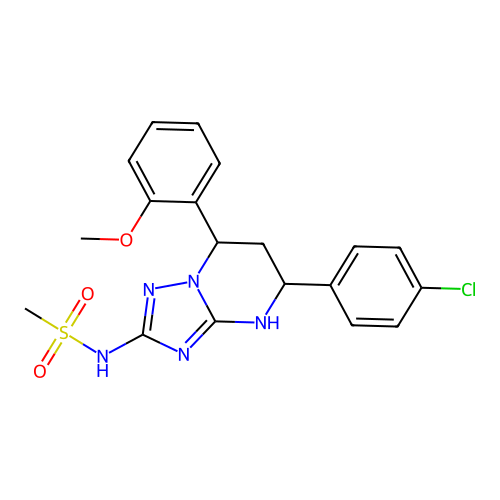 N-(5-(4-chlorophenyl)-7-(2-methoxyphenyl)-4,5,6,7-tetrahydro-[1,2,4]triazolo[1,5-a]pyrimidin-2-yl)methanesulfonamide structure
