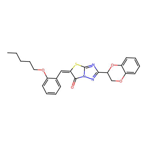 (E)-2-(2,3-dihydrobenzo[b][1,4]dioxin-2-yl)-5-(2-(pentyloxy)benzylidene)thiazolo[3,2-b][1,2,4]triazol-6(5H)-one structure
