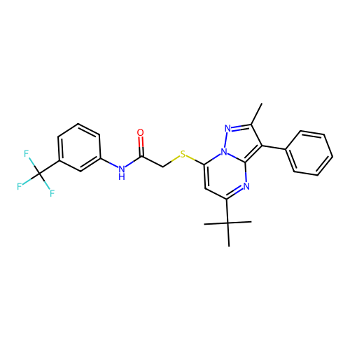 2-[(5-tert-butyl-2-methyl-3-phenylpyrazolo[1,5-a]pyrimidin-7-yl)sulfanyl]-N-[3-(trifluoromethyl)phenyl]acetamide structure