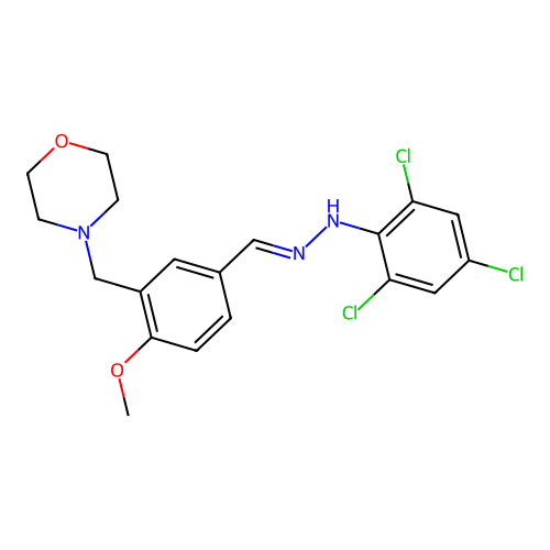 (E)-4-(2-methoxy-5-((2-(2,4,6-trichlorophenyl)hydrazono)methyl)benzyl)morpholine structure
