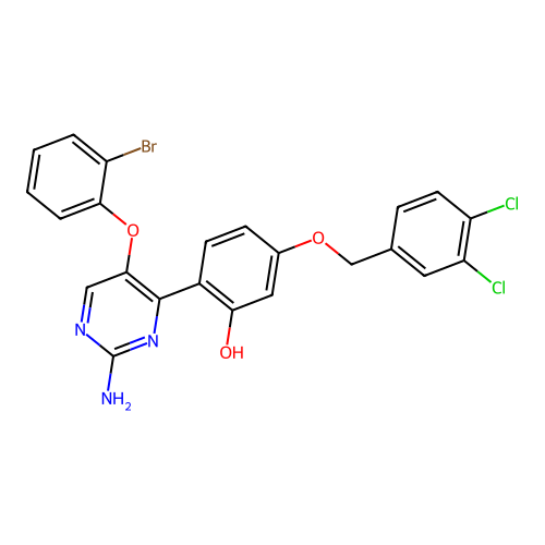2-(2-Amino-5-(2-bromophenoxy)pyrimidin-4-yl)-5-((3,4-dichlorobenzyl)oxy)phenol structure