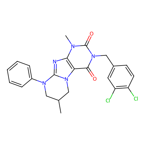 3-(3,4-dichlorobenzyl)-1,7-dimethyl-9-phenyl-6,7,8,9-tetrahydropyrimido[2,1-f]purine-2,4(1H,3H)-dione structure