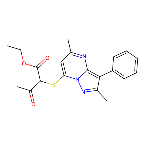 ethyl 2-[(2,5-dimethyl-3-phenylpyrazolo[1,5-a]pyrimidin-7-yl)sulfanyl]-3-oxobutanoate structure