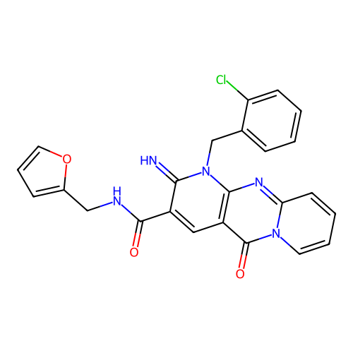 7-[(2-chlorophenyl)methyl]-N-[(furan-2-yl)methyl]-6-imino-2-oxo-1,7,9-triazatricyclo[8.4.0.0^{3,8}]tetradeca-3(8),4,9,11,13-pentaene-5-carboxamide structure