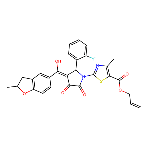 allyl 2-(2-(2-fluorophenyl)-4-hydroxy-3-(2-methyl-2,3-dihydrobenzofuran-5-carbonyl)-5-oxo-2,5-dihydro-1H-pyrrol-1-yl)-4-methylthiazole-5-carboxylate structure