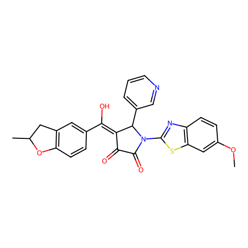3-hydroxy-1-(6-methoxy-1,3-benzothiazol-2-yl)-4-(2-methyl-2,3-dihydro-1-benzofuran-5-carbonyl)-5-(pyridin-3-yl)-2,5-dihydro-1H-pyrrol-2-one structure