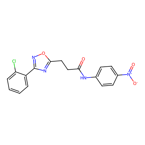 3-[3-(2-chlorophenyl)-1,2,4-oxadiazol-5-yl]-N-(4-nitrophenyl)propanamide structure