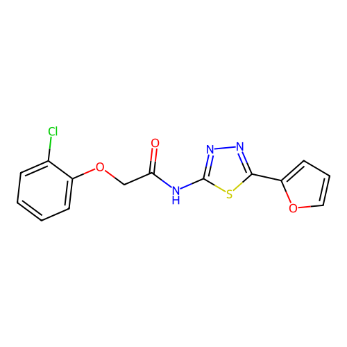2-(2-chlorophenoxy)-N-(5-(furan-2-yl)-1,3,4-thiadiazol-2-yl)acetamide structure