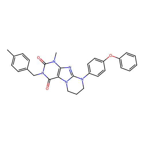 1-methyl-3-(4-methylbenzyl)-9-(4-phenoxyphenyl)-6,7,8,9-tetrahydropyrimido[2,1-f]purine-2,4(1H,3H)-dione structure