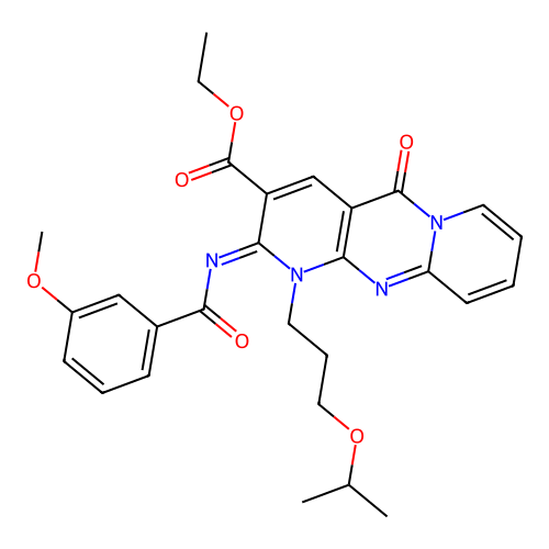 (Z)-ethyl 1-(3-isopropoxypropyl)-2-((3-methoxybenzoyl)imino)-5-oxo-2,5-dihydro-1H-dipyrido[1,2-a:2',3'-d]pyrimidine-3-carboxylate structure