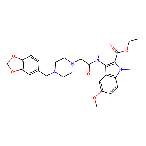 ethyl 3-({[4-(1,3-benzodioxol-5-ylmethyl)piperazin-1-yl]acetyl}amino)-5-methoxy-1-methyl-1H-indole-2-carboxylate structure