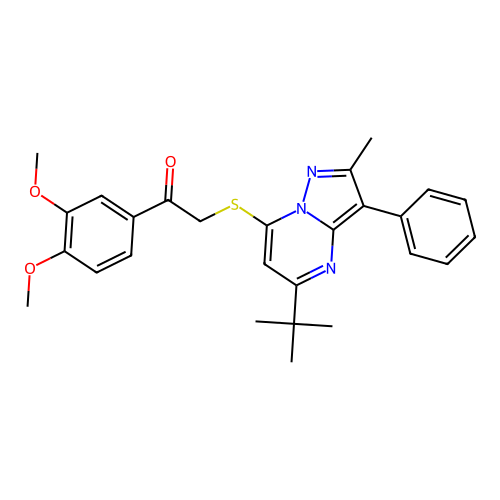 2-[(5-tert-butyl-2-methyl-3-phenylpyrazolo[1,5-a]pyrimidin-7-yl)sulfanyl]-1-(3,4-dimethoxyphenyl)ethanone structure