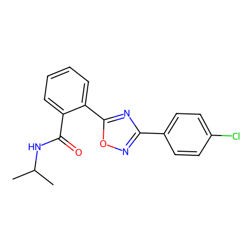2-[3-(4-chlorophenyl)-1,2,4-oxadiazol-5-yl]-N-propan-2-ylbenzamide structure