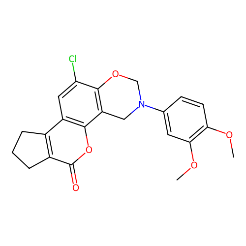 11-chloro-3-(3,4-dimethoxyphenyl)-3,4,8,9-tetrahydro-2H-cyclopenta[3,4]chromeno[8,7-e][1,3]oxazin-6(7H)-one structure