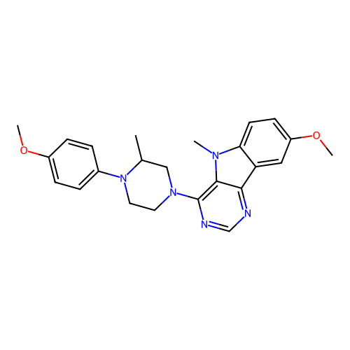 8-methoxy-4-[4-(4-methoxyphenyl)-3-methylpiperazin-1-yl]-5-methylpyrimido[5,4-b]indole structure