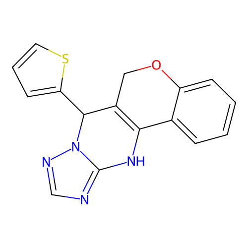 7-(thiophen-2-yl)-7,11-dihydro-6H-chromeno[4,3-d][1,2,4]triazolo[1,5-a]pyrimidine structure