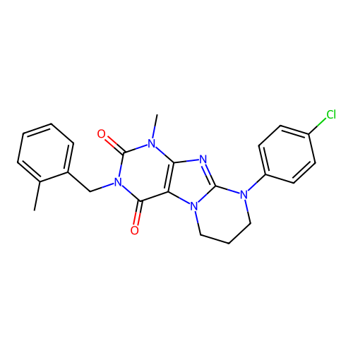 9-(4-chlorophenyl)-1-methyl-3-(2-methylbenzyl)-6,7,8,9-tetrahydropyrimido[2,1-f]purine-2,4(1H,3H)-dione structure