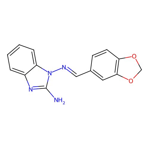 1-[(E)-1,3-benzodioxol-5-ylmethylideneamino]benzimidazol-2-amine structure