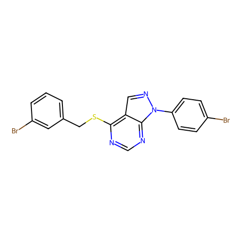 4-[(3-bromobenzyl)sulfanyl]-1-(4-bromophenyl)-1H-pyrazolo[3,4-d]pyrimidine structure