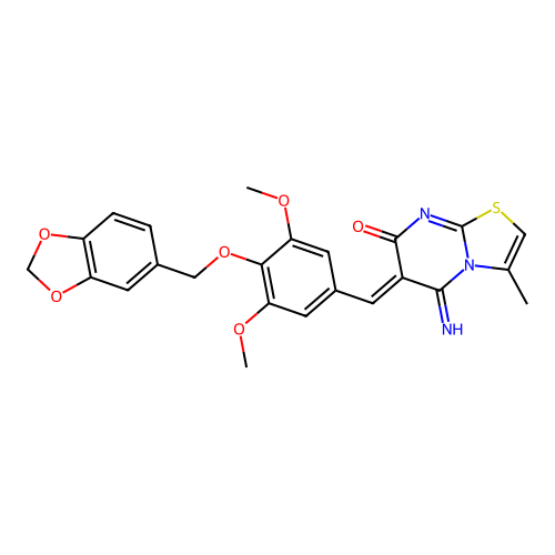 (6Z)-6-[[4-(1,3-benzodioxol-5-ylmethoxy)-3,5-dimethoxyphenyl]methylidene]-5-imino-3-methyl-[1,3]thiazolo[3,2-a]pyrimidin-7-one structure