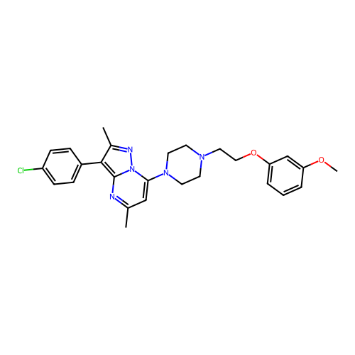 3-(4-chlorophenyl)-7-(4-(2-(3-methoxyphenoxy)ethyl)piperazin-1-yl)-2,5-dimethylpyrazolo[1,5-a]pyrimidine structure