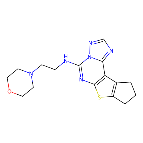 N-(2-morpholinoethyl)-9,10-dihydro-8H-cyclopenta[4,5]thieno[3,2-e][1,2,4]triazolo[1,5-c]pyrimidin-5-amine structure