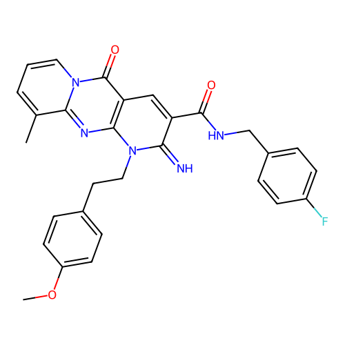 N-(4-fluorobenzyl)-2-imino-1-[2-(4-methoxyphenyl)ethyl]-10-methyl-5-oxo-1,5-dihydro-2H-dipyrido[1,2-a:2',3'-d]pyrimidine-3-carboxamide structure