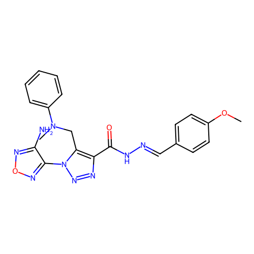 (E)-1-(4-amino-1,2,5-oxadiazol-3-yl)-N'-(4-methoxybenzylidene)-5-((methyl(phenyl)amino)methyl)-1H-1,2,3-triazole-4-carbohydrazide structure