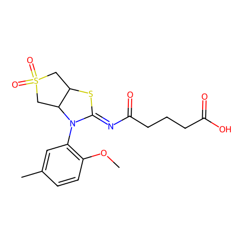 (Z)-5-((3-(2-methoxy-5-methylphenyl)-5,5-dioxidotetrahydrothieno[3,4-d]thiazol-2(3H)-ylidene)amino)-5-oxopentanoic acid structure